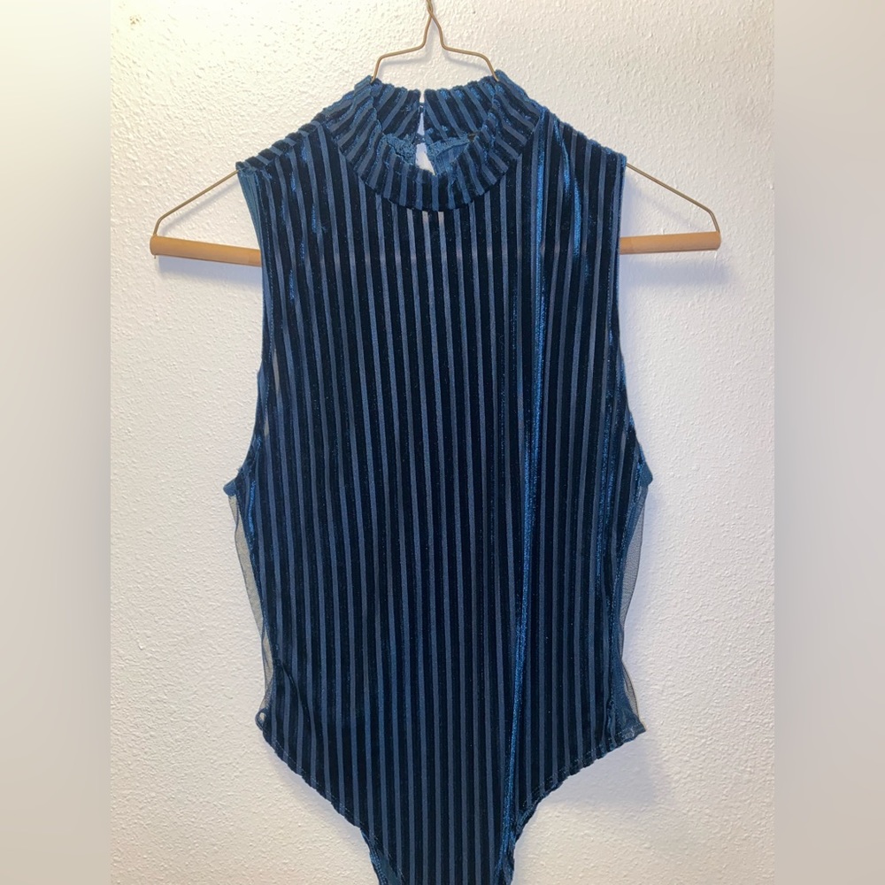 striped velvet and mesh bodysuit